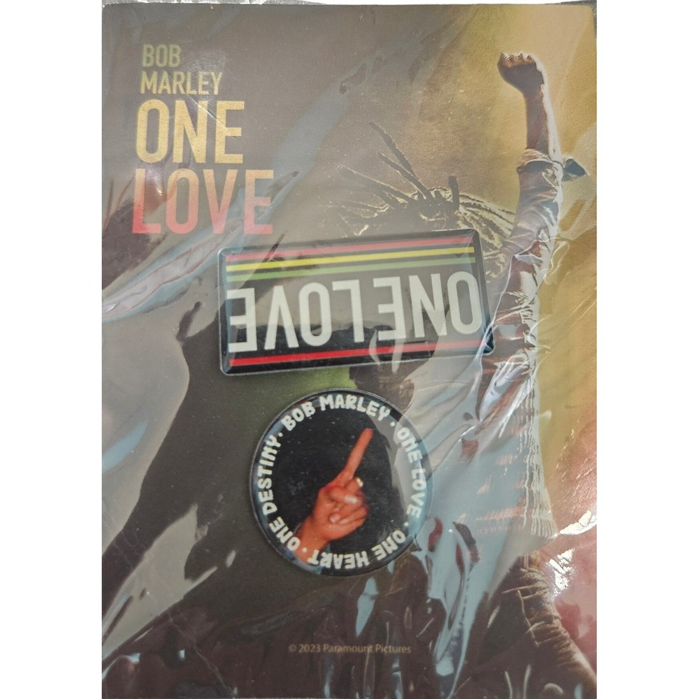 Bob Marley One Love Movie Promo 2 Pin Set One Heart One Destiny Paramount 2023